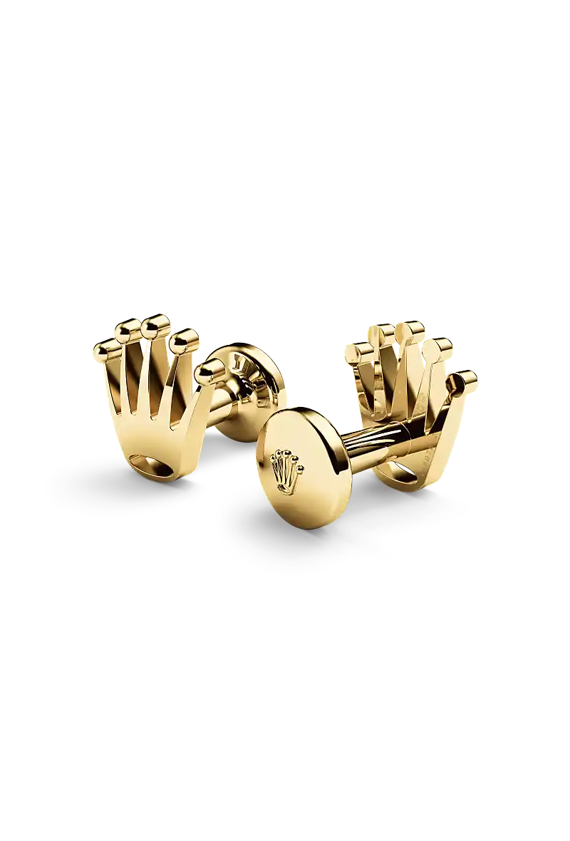 Rolex 'Crown' cufflinks, 18 kt yellow gold, A1018 | Heller Jewelers